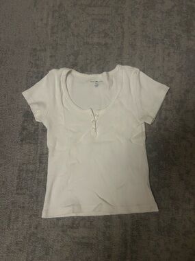 Brandy Melville White Ribbed Henley Top